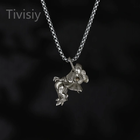 S925 Silver Artistic Dilophosaurus Dino Retro Pendant with Moveable Limbs and Biteable Mouth
